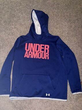 YXL - Under Armour Royal Blue Pullover Hoodie with White Trim